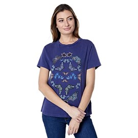 Lucky Brand Women's Butterflies Boyfriend TEE, Blue Ribbon