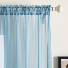 MIULEE Voile Curtain Panels Gray-Blue Semi Transparent Sheer Window Curtains Solid Soft Voile 102 Inch Drop for Bedroom Living Room Rod Pocket 55" Wx 102" L (140x260cm), Set of 2