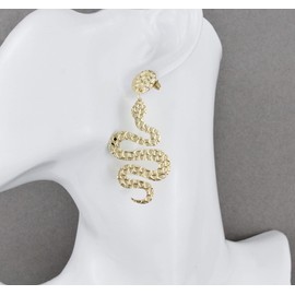 Gold snake earrings asp cleopatra toga serpent post stud dangle 2.5 inches long textured snake