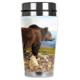 Mugzie 16 Ounce Stainless Steel Travel Mug with Wetsuit Cover - Brown Bear