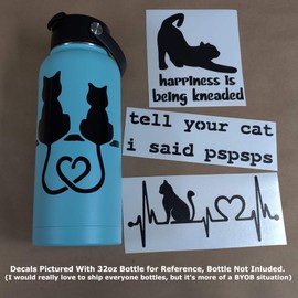 Cat Decals 4 Pack: Cat Heartbeat, Tell Your cat I Said pspsps, Cat Heart, Happiness is Being kneaded Decals (Large ~5", Black)