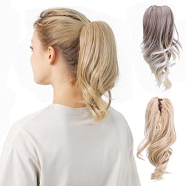 DAYCEN Wavy Hair Claw Ponytail Extension, Clip In Medium Length Synthetic Wave Ponytails For Women Girls (Bleach Blonde)