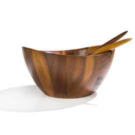 nambe Gourmet Harmony 3 Piece Wooden Salad Bowl Set | Big 12-Inch Salad Bowl with Serving Utensils | Acacia Wood Salad Tosser and Fruit Bowl | Housewarming Gift | Designed by Wei Young