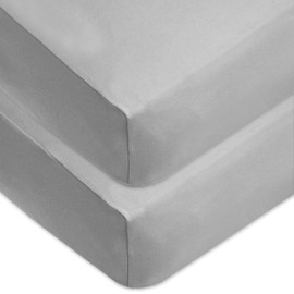Mini Cot Bed Sheets Fitted 40x95cm Approx | Space Saver Mattress Sheet | 4 Way Stretch Soft Bedsheet Hypoallergenic Elasticated Breathable Fitted Cot Sheets (Pack of 2, Grey)