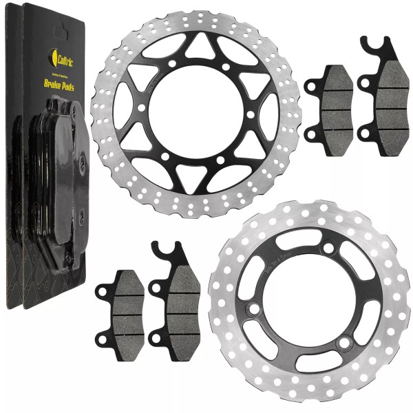 Caltric Front Rear Brake Disc Rotor W/ Pad For Kawasaki