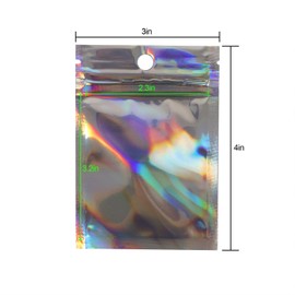 ZOENHOU 500 PCS 3 x 4 Inch Resealable Smell Proof Bags, Flat Clear Mylar Bags Holographic Rainbow Ziplock Storage Bags Plastic Packaging Bags for Jewelry Candies Screws