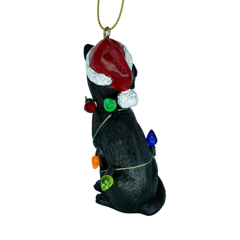 Black Cat Christmas Tree Ornament with Santa Hat Wrapped in