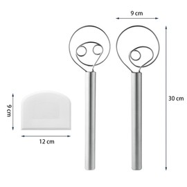 ZMREN Dänischer Teig Schneebesen, 304 Edelstahl Teig Schneebesen, 2 Stück Brotteig Schneebesen, Holländischer Schneebesen Teig Handmixer, für Backkuchen, Dessert, Sauerteig, Pizza