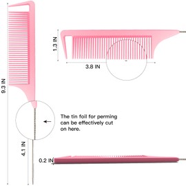 LLTGMV 9.3'' Rat Tail Comb for Hair Stylist, Parting Combs for Braiding hair, Rattail Comb with Metal Stainless Steel Pintail for Sectioning, Teasing and Styling (Pink)