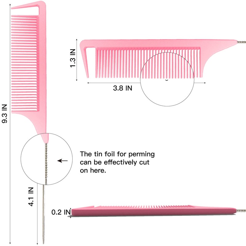 LLTGMV 9.3'' Rat Tail Comb for Hair Stylist, Parting Combs