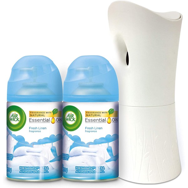 Air Wick Freshmatic Automatic Spray Kit Dispenser, (Gadget + 2 Refills), Fresh Linen, Same familiar smell of Fresh Laundry, Air Freshener, Packaging May Vary