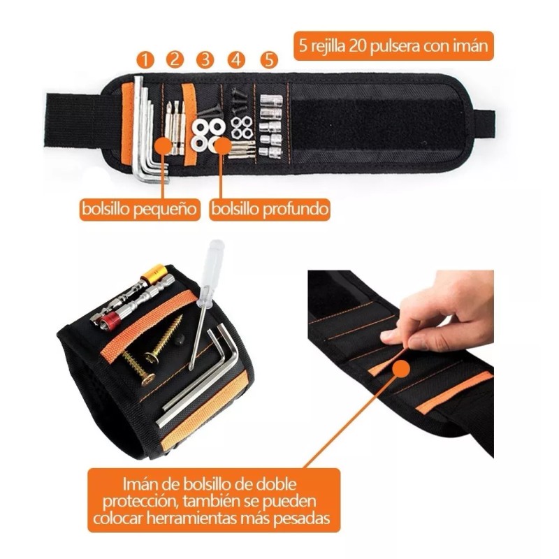 Bolsas Portaherramientas Pulsera Muñequera Magnética Para Tornillos Clavos Brocas