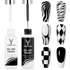 YOKE FELLOW Gel Nail Polish Liner Set - 2 Colors White and Black 10ml Nail Art Polish Gel with Thin Brush for French Manicure UV for Women Gifts