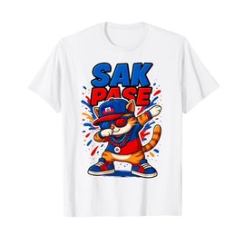 Sak Pase Haiti Flag Funny Cat Dabbing Design for Kids T-Shirt