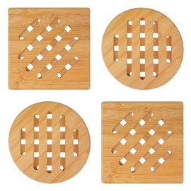 Gokoti Bamboo Pot Coasters,Heat- Bamboo Place Mats, Square and Round Pot Coasters Made of Wood, for Plates