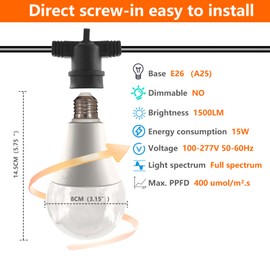 JMXULONG A25 Bulb Plus Size, 15W Grow Bulb,150W Equivalent,LED Grow Light Bulbs, Full Spectrum Grow Lighting, Plant Light Bulbs E26 Base, Grow Light for Indoor and Outdoor Plants (Grow Bulb 6-Pack)