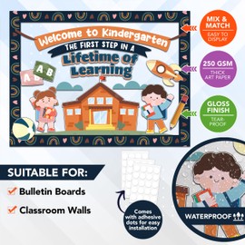 Decorably Kindergarten Bulletin Board Set - 49 Pcs Boho Welcome Bulletin Board Set with Borders, Welcome Back to School Bulletin Board, Welcome to Kindergarten Bulletin Board, Boho Classroom Decor