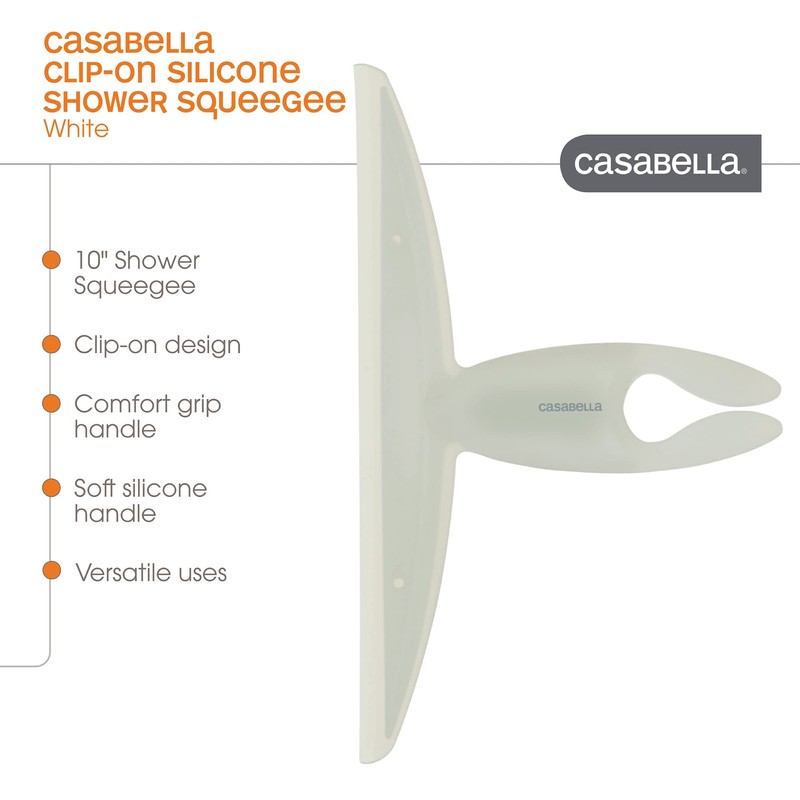 Casabella, White 44037 Clip on Silicone Squeegee, 10-1/8" x 1-1/4"