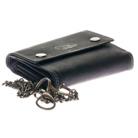 Biker's Leather Wallet Wallet Grey - with Coin Pocket and a Chain