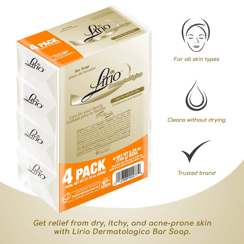 Lirio Derma Bar Soap, Dermatologico Body Soap, 5.3 Ounce, Pack