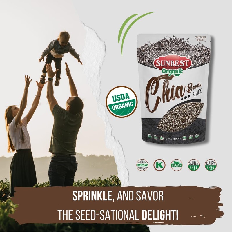 Sunbest Natural Organic Black Chia Seeds – 2-Pack (16 oz