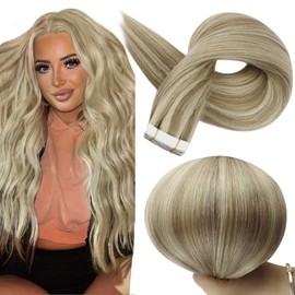 Full Shine Full Shine Highlight Blonde Tape in Hair Extensions Color 16P22 Tape in Extensions Human Hair 18Inch Double Sided Extension Invisible Skin Weft 100G 40Pcs Soft Straight for Women
