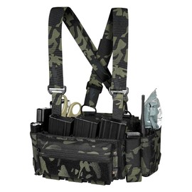 KRYDEX Tactical Chest Rig Elastic Rig Cummerbund with X Harness and Admin Pouch (MCBK)