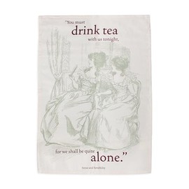 Half Moon Bay Must Drink Tea - Sense and Sensibility - Jane Austen - Green/Maroon 25 x 18 Inch 100% Recycled Cotton Kitchen Tea Towel