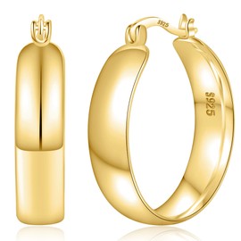 SENTERIA 8mm Wide Gold Hoop Earrings for Women Hypoallergenic14K Gold Plated Chunky Earrings Hoops Lightweight 30mm Gold Hoops Earring for Women