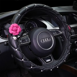 Surla Women's Fashion Personality Car Steering Wheel Cover Camellia Diamond Pearl (Red)