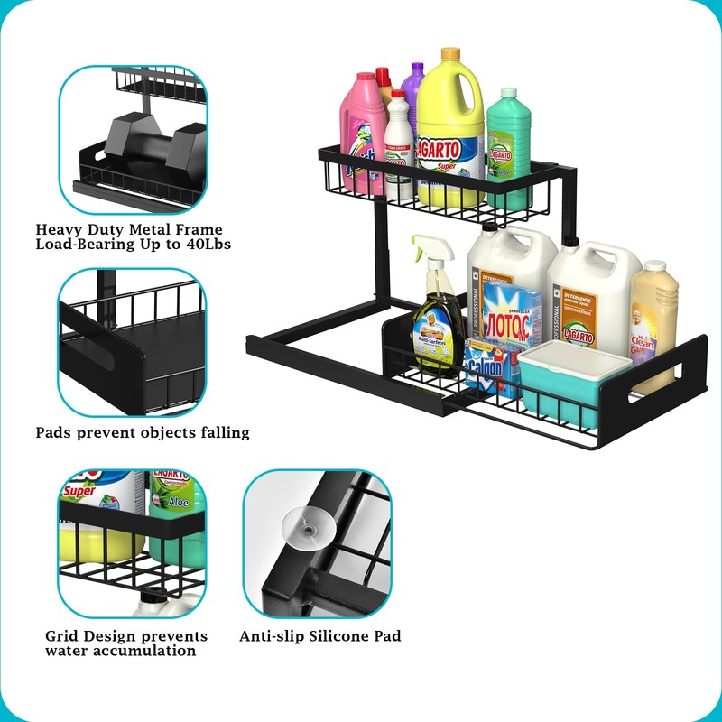 REALINN Under Sink Organizer, Pull Out Cabinet Storage 2 Tier