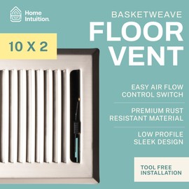 Home Intuition Contemporary 2x10 Inch Decorative Floor Register Vent with Mesh Cover Trap, Satin Nickel