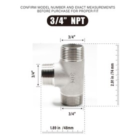 AGUTEA 304 Stainless Steel 3/4” Tee Male NPT T Shape 3 Way Cast Fitting (Pack of 1) (3/4 INCH)