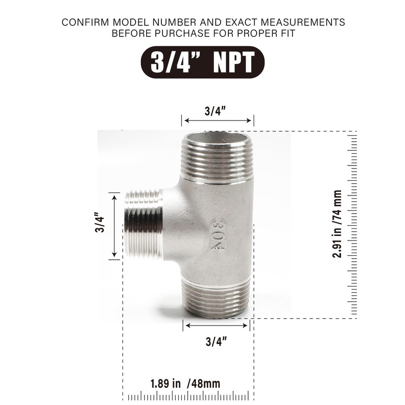 AGUTEA 304 Stainless Steel 3/4” Tee Male NPT T Shape