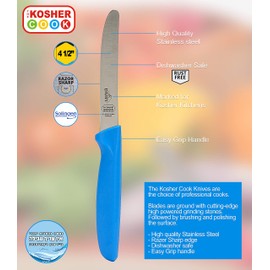 The Kosher Cook Kitchen Knife 3-Piece Set – 4.5 inches - Steak and Vegetable Knife - Razor Sharp Curved Tip, Straight Edge - Color Coded Kitchen Tools
