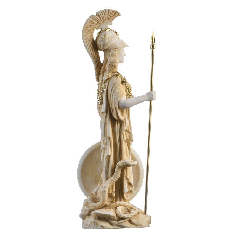 Athena With Owl Medusa Shield Greek Goddess Alabaster Statue Gold