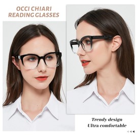 OCCI CHIARI Oversized Reading Glasses Womens 1.0 Fashion Blue Light Blocking Readers 1.0 1.25 1.5 1.75 2.0 2.25 2.5 2.75 3.0 3.5 4.0 5.0 6.0 (Clear, 1.0)