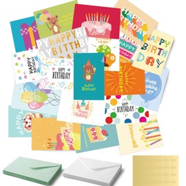 24 Unique Birthday Cards with Envelopes & Stickers | 4x6 Inches Blank Happy Birthday Cards Assortment in Bulk for Family,Men, Women and Kids
