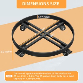 ANBase 55 Gallon Heavy Duty Drum Dolly - 1250 lbs Capacity, All Steel Frame Barrel Dolly Cart Drum Caddy, 4 Swivel Casters with Brake for Warehouse Drum Handling