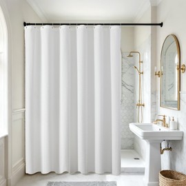 Mould Resistant White Shower Curtains with Hooks, Heavy Duty Polyester Fabric Bathroom Curtain for Bath or Walk-in Shower, Weighted Hem, Quick Dry, 180 x 180 cm (71 x 71 Inch)