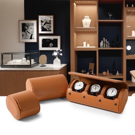 Oirlv Luxury Leather Watch Storage Box Watch Box for Mens Watch Display Watch Organizer Case Watch Gift Box for Birthday Fathers Day Anniversary（3 slots, Brown）