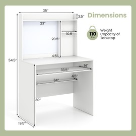 Giantex White Computer Desk with Hutch, Modern Computer Workstation PC Laptop Desk with Bookshelf, Keyboard Tray, Magnetic Whiteboard & Cable Hole, Writing Desk for Small Space, Bedroom, Home Office