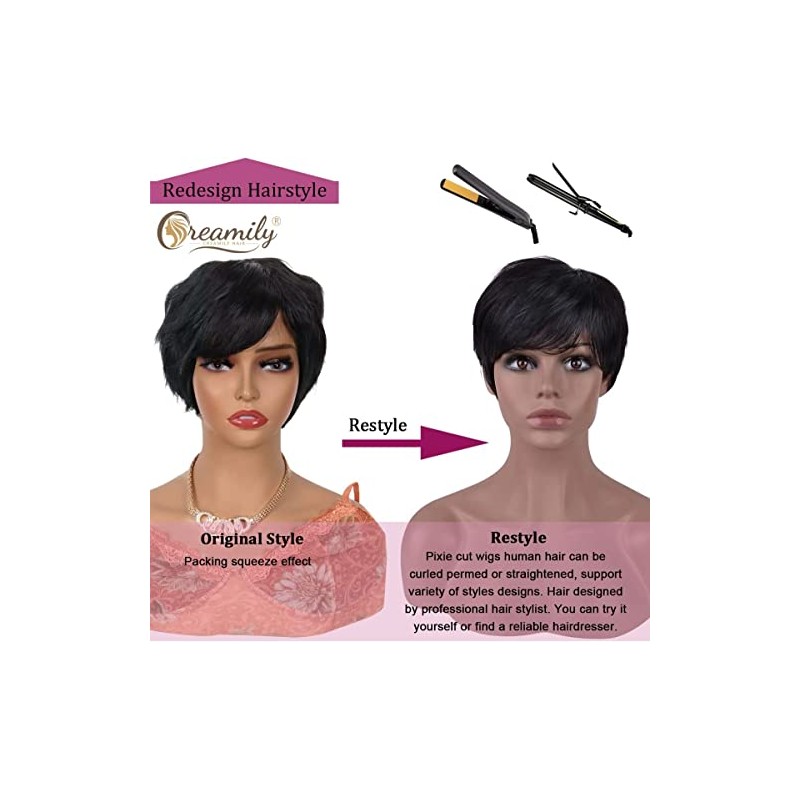 Creamily- Pelucas cortas de corte Pixie negro para mujeres negras,