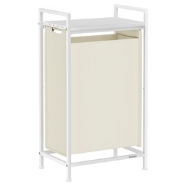 VASAGLE Laundry Hamper, Slim Laundry Basket, Laundry Sorter with A Pull-Out and Removable Bag, Shelf, Metal Frame, 12.7 Gallons (47 L), 16.5 x 11 x 29.5 Inches, Cream White and Cloud White UBLH001W01