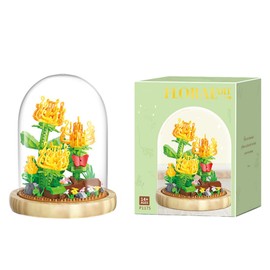 NOOLY KLJMH-01 Pack of 611 Golden Chrysanthemum Flowers Building Blocks with Plastic Cover for Home and Office Decoration