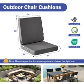 IPYNBAP Outdoor Cushions, Outdoor Chair Cushions 24x24x4 Inch, Cushions for Outdoor Furniture with Removable Cover, Waterproof & Fade Resistant Outdoor Seat Cushions for Patio, Lawn, Dark Grey