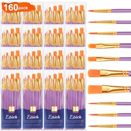 ESRICH Acrylic Paint Brushes Set, 16Packs/160 Pcs, Suitable for Acrylic, Oil, Watercolor,Rock Body Face Nail Art,Perfect Suit of Art Painting, Best Gift for Kids Adult Drawing, Purple
