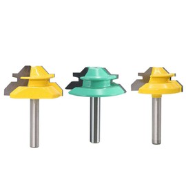 Gasea 3pcs 1/4-Inch Shank 45 Degree Lock Miter Router Bits Set, 1-3/8", 1-1/2", 2" Cutting Diameter Woodworking Cutter Tools Set