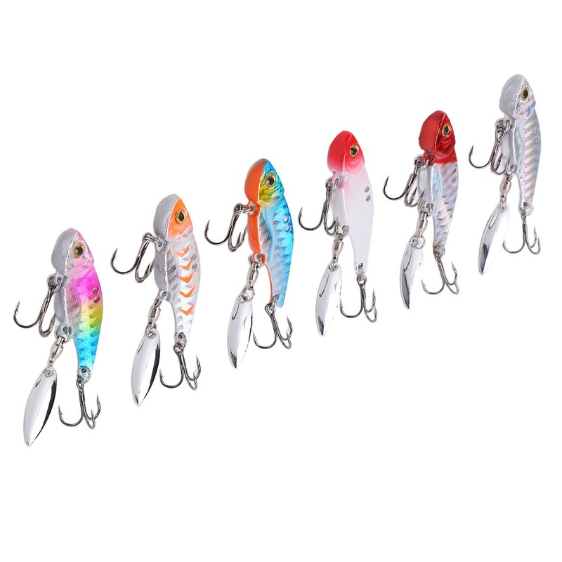 6pcs 5cm Metal Artificial Vib Fishing Lure Streamlined Design 3D