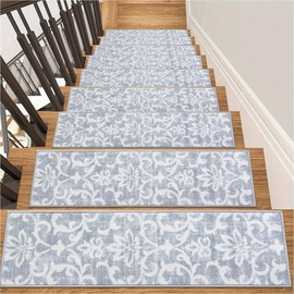 Lahome Carpet Stair Treads Non Slip Backing, 15 Pack 8" X 30" Stair Treads for Wooden Steps Indoor, Soft Washable Stairway Stair Runners Oriental Staircase Rugs for Kids Pets Elders(15pc, Grey)